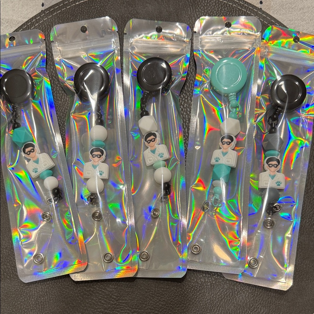 Fun Veterinarian office Badge Reels with Cartoon Character